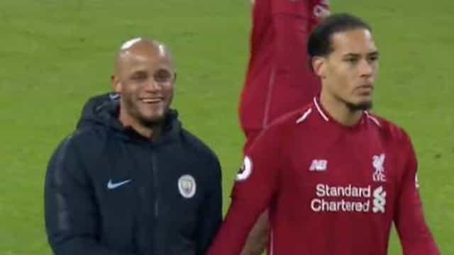 Virgil van Dijk was having none of Vincent Kompany’s joke at full-time