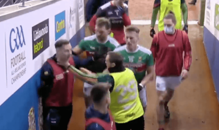 Dublin and Mayo players clash in tunnel at half time