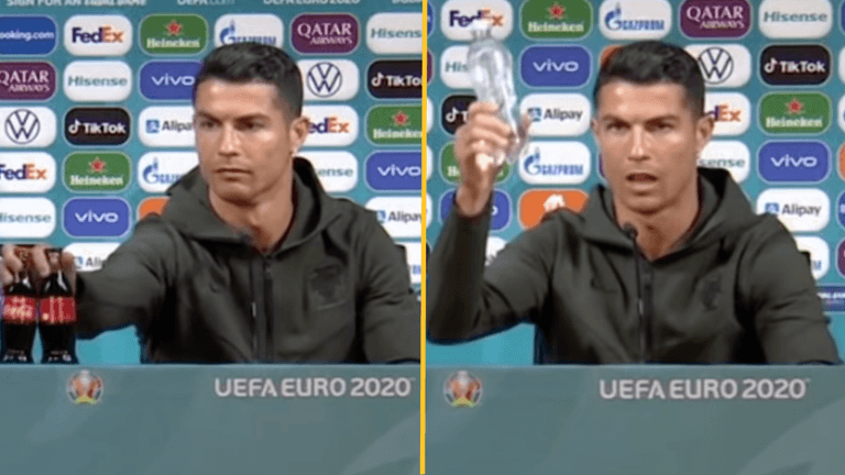 Ronaldo removes Coke, shows off the drink of champions in pre-match conference