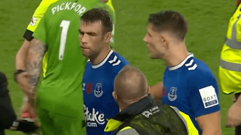 Seamus Coleman visibly distraught as Everton supporters take frustrations out on team