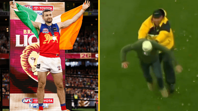Irish AFL star’s dad tackled by security after pitch invasion