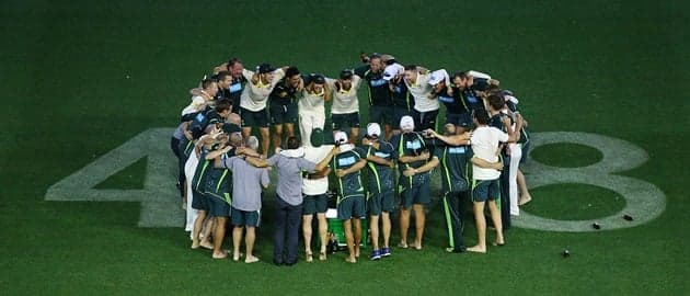 PICS: Aussies toast team-mate Philip Hughes after last-gasp Indian victory PICS: Aussies toast team-mate Philip Hughes after last-gasp Indian victory