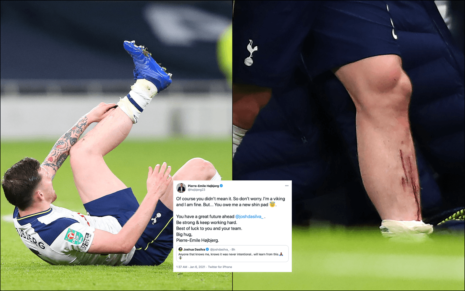 Pierre-Emile Hojbjerg makes peace with Josh Dasilva after horror tackle in Carabao Cup