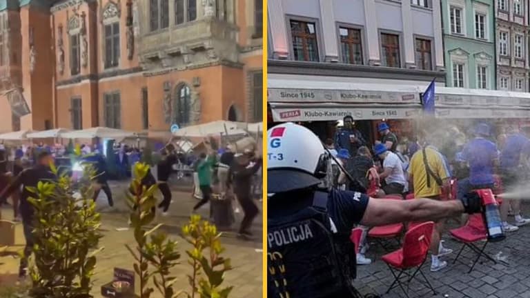 Tear gas used in vicious brawl between Chelsea and Betis fans before final Tear gas used in vicious brawl between Chelsea and Betis fans before final