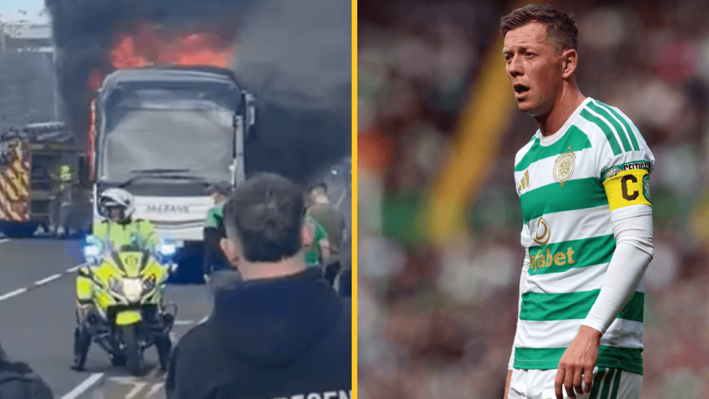 Scary scenes as fans evacuated from burning bus after Celtic v Rangers
