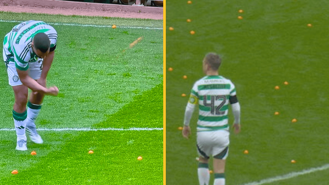 Celtic’s title celebrations stalled by bizarre orange protest