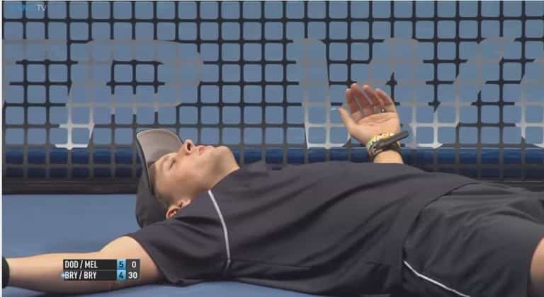 Video: Tennis player nearly KO’s doubles partner with wayward serve Video: Tennis player nearly KO’s doubles partner with wayward serve