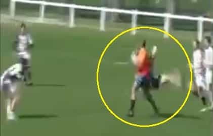 GIF: Gargantuan No.8 sends out-half spinning with monstrous fend-off GIF: Gargantuan No.8 sends out-half spinning with monstrous fend-off