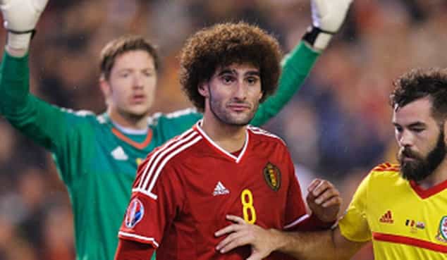 United’s Marouane Fellaini absolutely destroys Liverpool’s Joe Allen United’s Marouane Fellaini absolutely destroys Liverpool’s Joe Allen