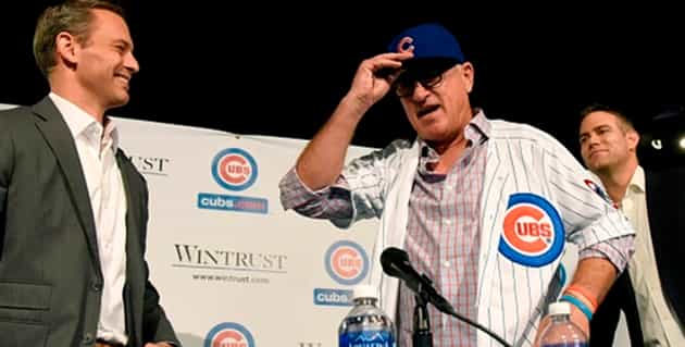 The drinks are on new Chicago Cubs manager Joe Maddon The drinks are on new Chicago Cubs manager Joe Maddon