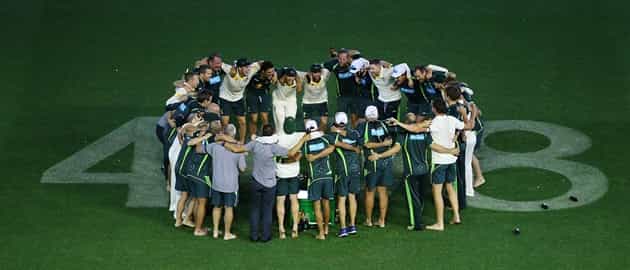 PICS: Aussies toast team-mate Philip Hughes after last-gasp Indian victory PICS: Aussies toast team-mate Philip Hughes after last-gasp Indian victory