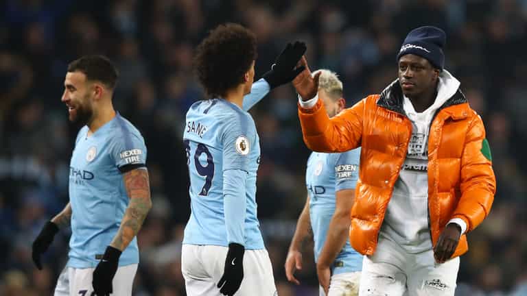 Stewards mistake Benjamin Mendy for pitch invader at final whistle of Man City win over Liverpool Stewards mistake Benjamin Mendy for pitch invader at final whistle of Man City win over Liverpool