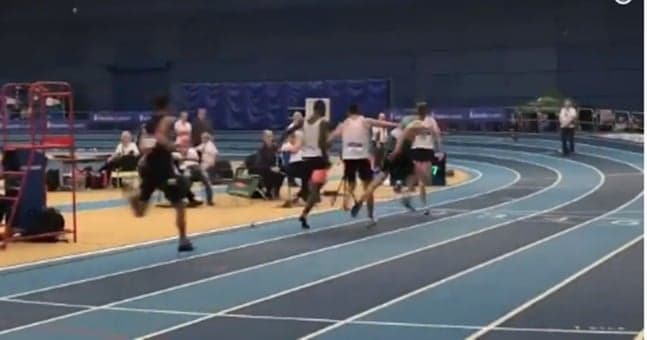 Thomas Barr gets bumped during 400m men’s final Thomas Barr gets bumped during 400m men’s final