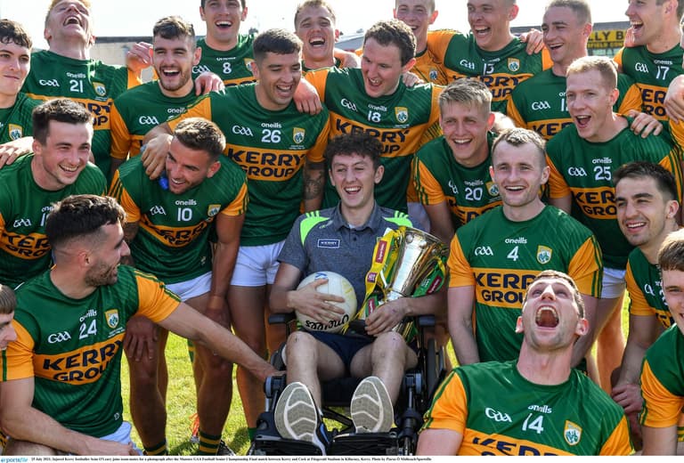 Injured Kerry player celebrates Munster title with teammates just two weeks after serious car accident Injured Kerry player celebrates Munster title with teammates just two weeks after serious car accident