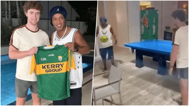 Kerry footballer plays keepie uppies with Brazil legend Ronaldinho Kerry footballer plays keepie uppies with Brazil legend Ronaldinho