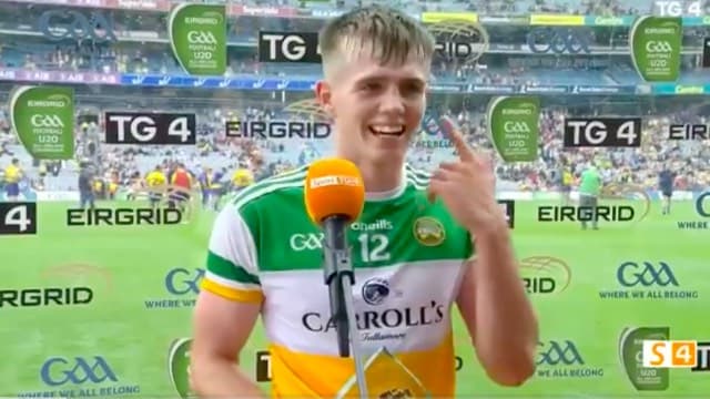 “I can’t hear” – Ecstatic supporters drown out post-match interview as Offaly win the u20 All-Ireland championship “I can’t hear” – Ecstatic supporters drown out post-match interview as Offaly win the u20 All-Ireland championship