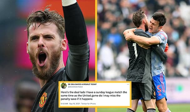 Twitter account mocking De Gea’s penalty record responds to his West Ham save Twitter account mocking De Gea’s penalty record responds to his West Ham save