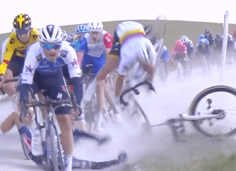 French cyclist sparks huge crash on wet first day of Strade Bianche race French cyclist sparks huge crash on wet first day of Strade Bianche race