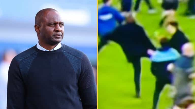 Patrick Vieira appears to kick fan after Everton defeat Patrick Vieira appears to kick fan after Everton defeat