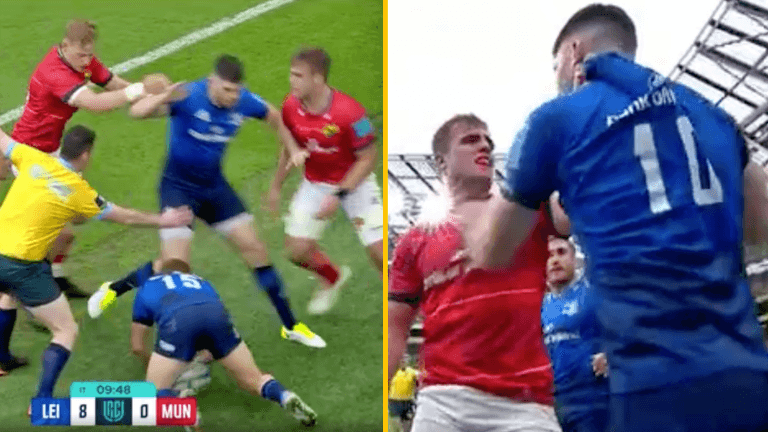 Alex Kendellen takes exception to Harry Byrne reaction to lusty tackle Alex Kendellen takes exception to Harry Byrne reaction to lusty tackle