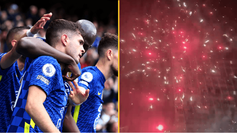 Everton fans set fireworks off outside Chelsea team hotel ahead of crucial clash Everton fans set fireworks off outside Chelsea team hotel ahead of crucial clash