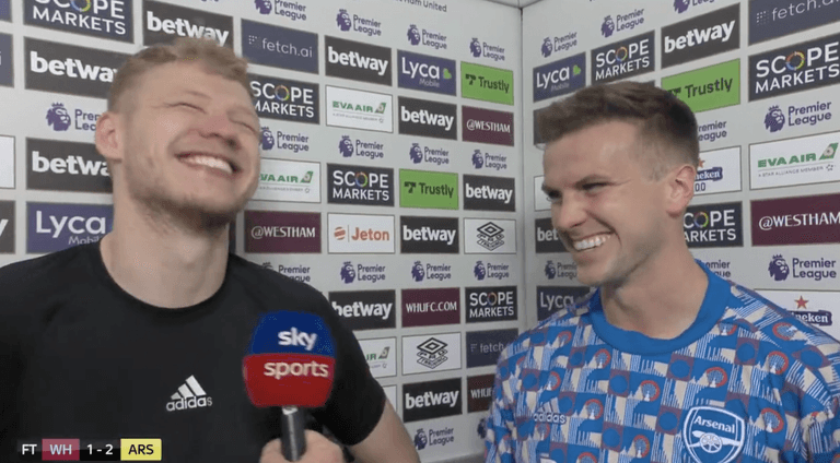 Aaron Ramsdale trolls Rob Holding about ‘new hairline’ after goal against West Ham Aaron Ramsdale trolls Rob Holding about ‘new hairline’ after goal against West Ham