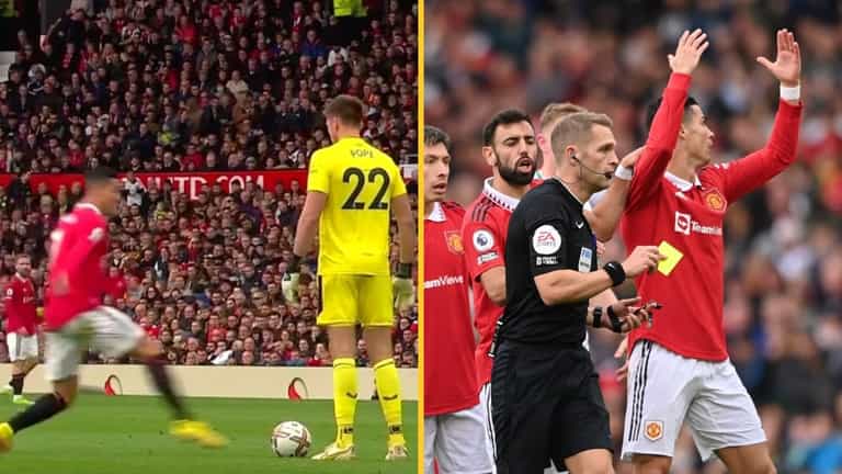 Cristiano Ronaldo booked in bizarre incident during Man United v Newcastle Cristiano Ronaldo booked in bizarre incident during Man United v Newcastle
