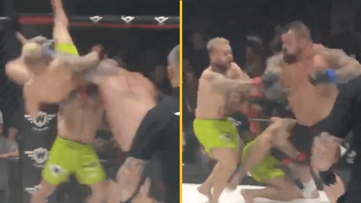 Eddie Hall produces insane knockout in 2 vs 1 MMA fight