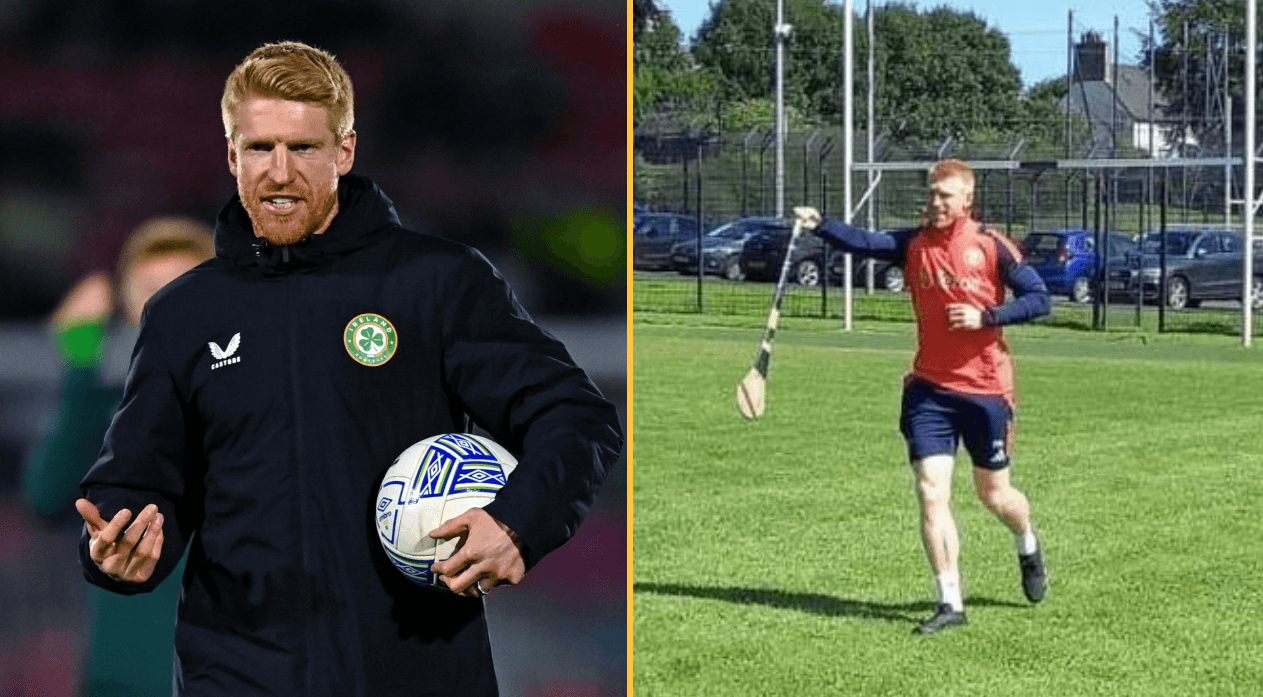 Paul McShane gives his Man United academy stars a lesson on hurling