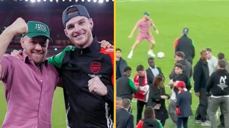 Fans baffled as Conor McGregor has kickabout with Declan Rice after Arsenal vs PSG Fans baffled as Conor McGregor has kickabout with Declan Rice after Arsenal vs PSG