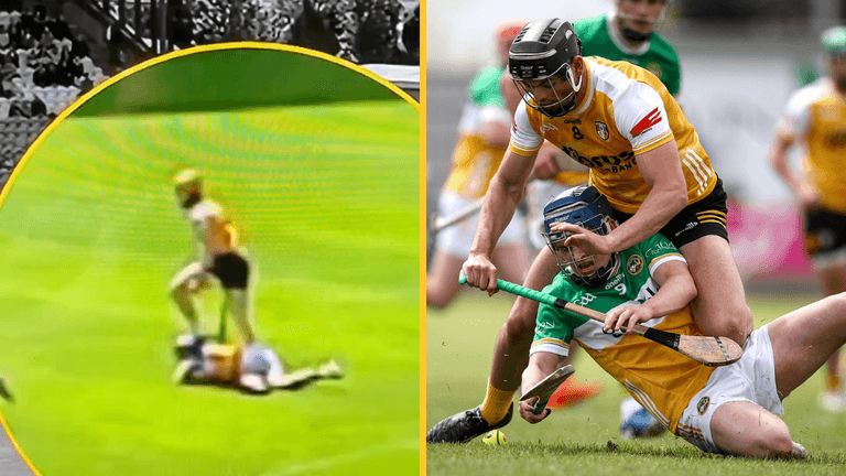 Antrim star sent off for shocking stamp in winner-takes-all against Offaly Antrim star sent off for shocking stamp in winner-takes-all against Offaly