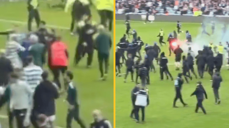 Ugly scenes as Rangers fans storm pitch and go after Celtic players Ugly scenes as Rangers fans storm pitch and go after Celtic players