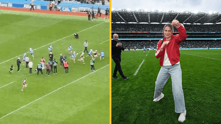 Bizarre mix up sees Katie Taylor and kids hurling game clash at Leinster final Bizarre mix up sees Katie Taylor and kids hurling game clash at Leinster final