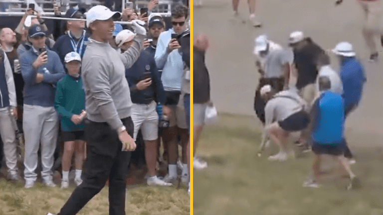 Fans try in vain to stop woman picking up Rory McIlroy’s ball at US Open Fans try in vain to stop woman picking up Rory McIlroy’s ball at US Open