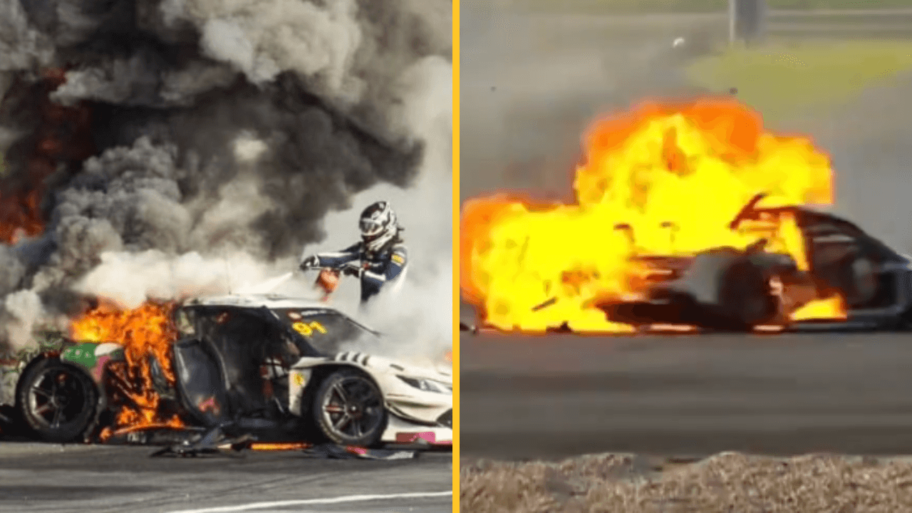Race car driver issues incredible message after rivals rescues him from burning wreck Race car driver issues incredible message after rivals rescues him from burning wreck