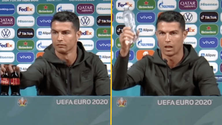 Ronaldo removes Coke, shows off the drink of champions in pre-match conference Ronaldo removes Coke, shows off the drink of champions in pre-match conference