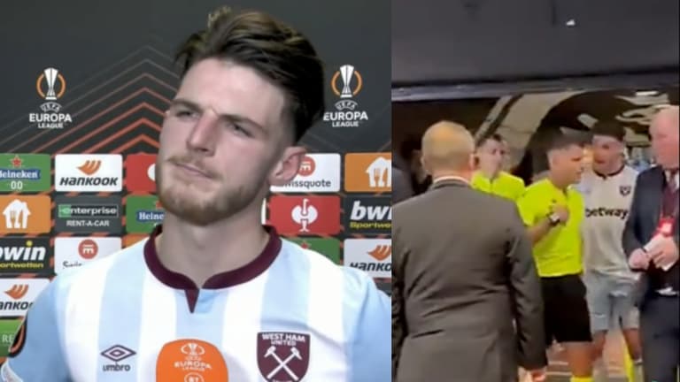 Footage emerges of Declan Rice shouting ‘corruption’ after Europa League defeat Footage emerges of Declan Rice shouting ‘corruption’ after Europa League defeat