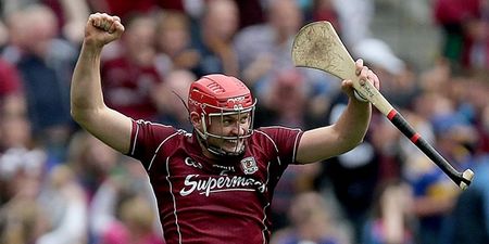 Galway hurling fan backing antique banner to inspire Tribesmen to victory