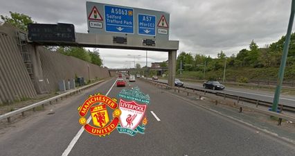 Huge banner reading ‘murderers’ greets Liverpool fans on motorway into Manchester