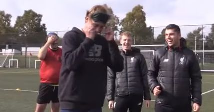 WATCH: Give Jurgen Klopp a ball and a blindfold and he’ll do the business from the penalty spot