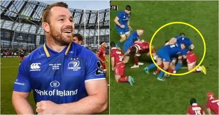 Cian Healy’s counter-ruck from hell takes out three shell-shocked Scarlets players
