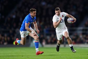 Jonny May tackles Italy physio during England Six Nations win
